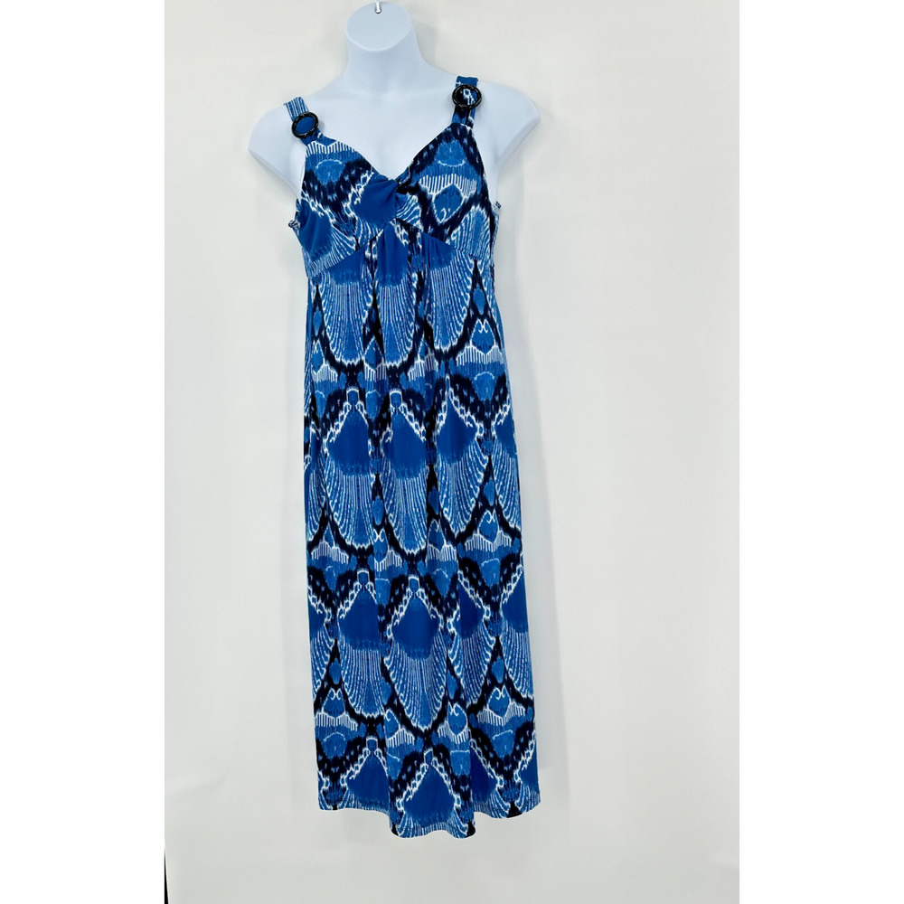 Babydoll Boho Dress Large Blue MIkat Print Beachy Resort Cruise Vacation Coastal